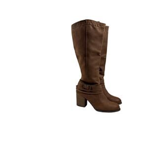 Distressed Leather Western Cowboy Boots Stacked Block Heel Pull On Ankle Booties